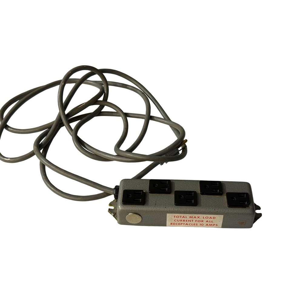 Industrial Metal 5 Outlet Power Strip Heavy Duty Gray Hammertone 10 Amp 3-Prong
